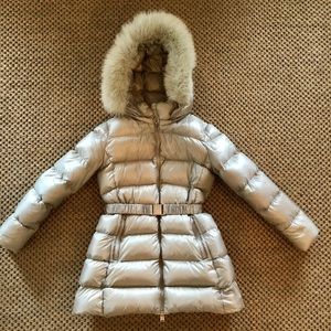 Add girl real fur down puffer in metallic silver